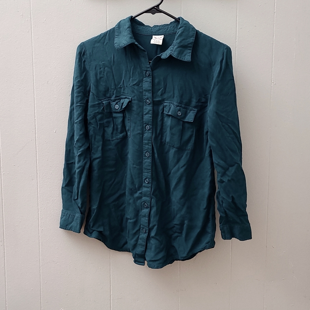 Teal button down top